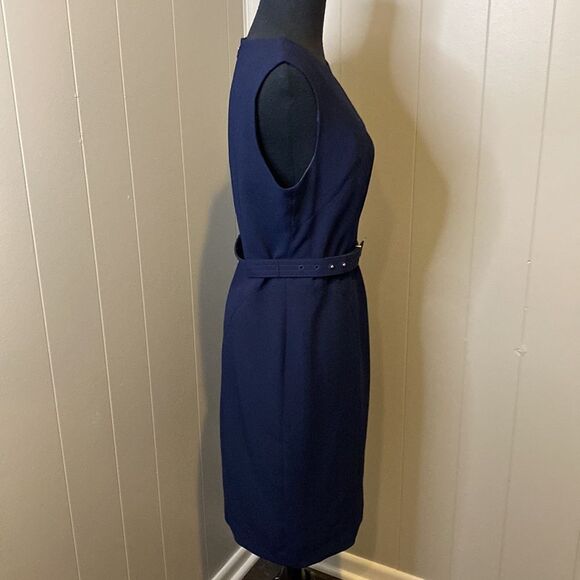 Anne Klein 4P Midi Sheath Dress Back Zipper Sleeveless Belt Satiny Lining - Picture 3 of 8